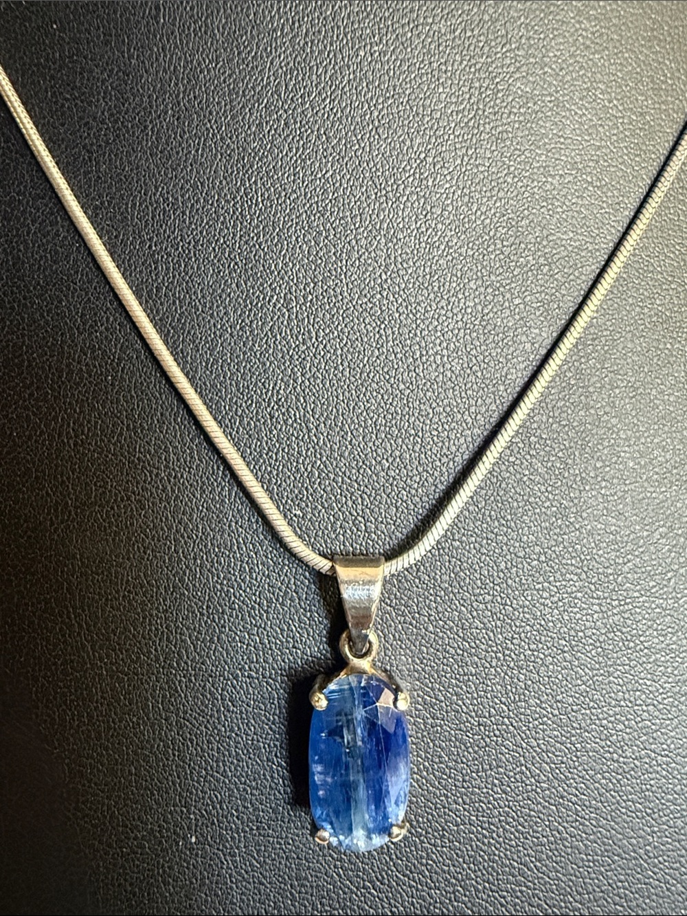 Blue Kyanite Faceted Sterling Silver Pendant on a  Sterling Silver Box Chain